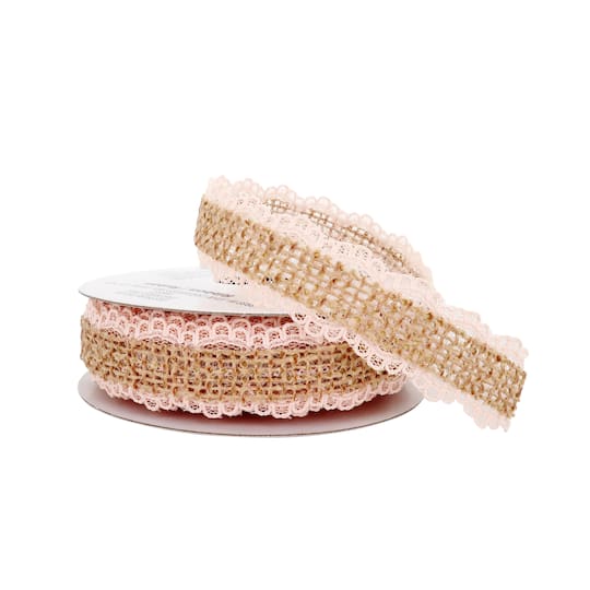 3/4" x 5yd. Faux Burlap & Lace Ribbon by Celebrate It® Classic
